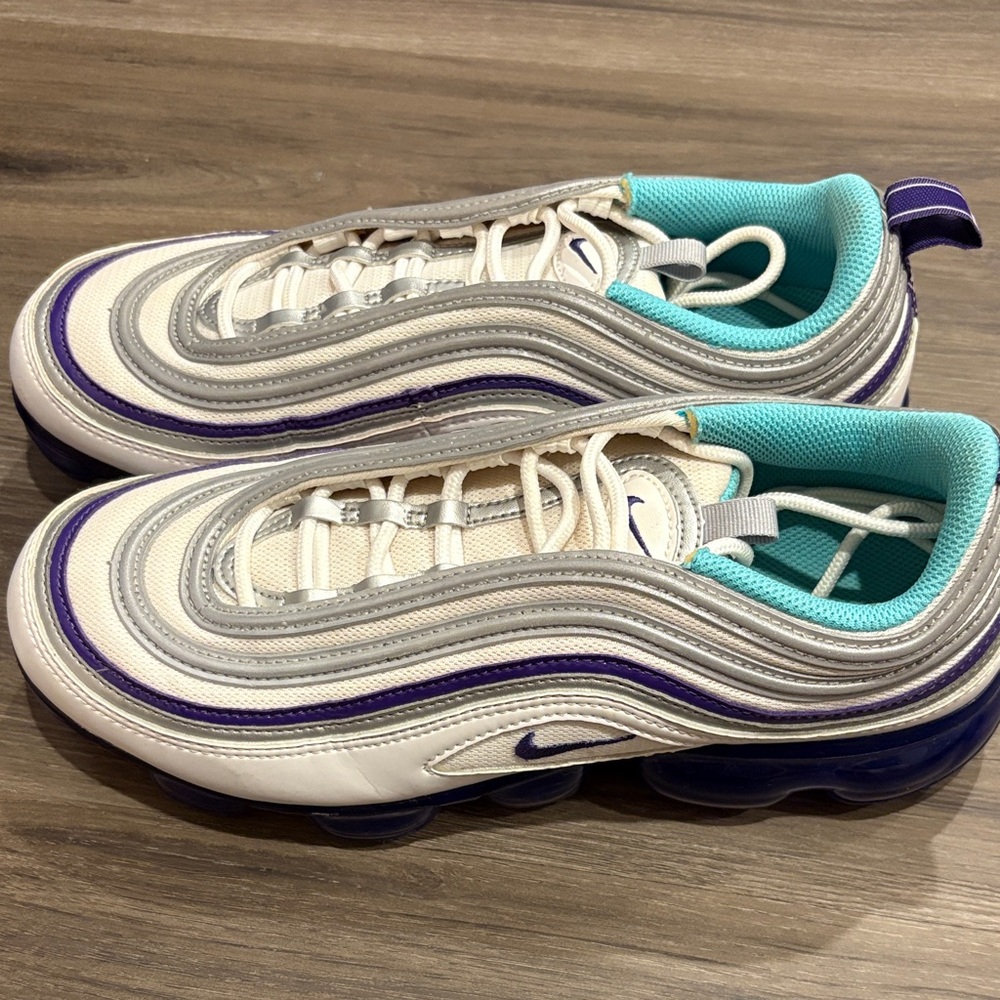 Nike Air Max 97 Cream and Purple with Teal Accents